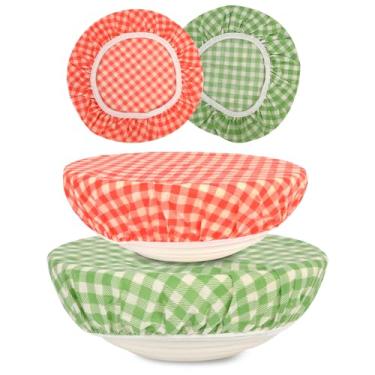 Imagem de BERBAM Capas de tigela reutilizáveis para impermeabilização de pão (2 grandes) - Capas de tigela de cera de abelha de algodão reutilizáveis com borda elástica, tampa de tigela de fermento para