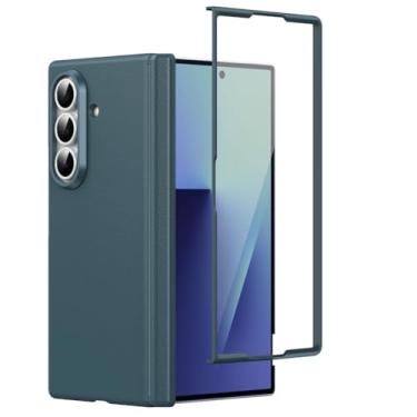 Imagem de LTLMYDAM Capa de couro para Samsung Galaxy Z Fold 7, protetor de tela, capa de dobradiça completa para câmera antirarranhões, capa fina, verde, dobrável 7