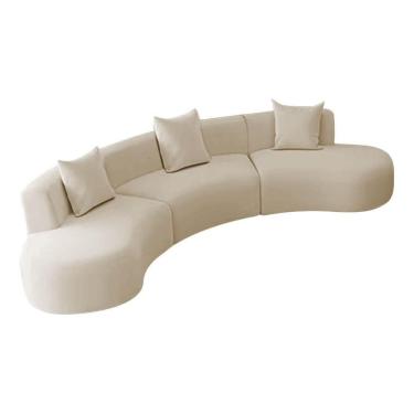 Imagem de Kit Sofá Modular 4 Lugares 360cm Moderno Curvo Orgânico Duna Bouclé Bege
