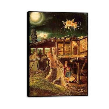 Imagem de SDYJ6GSW Pôster de parede Albrecht Altdorfer O Nascimento de Cristo Impressão em tela giclée Albrecht Altdorfer Decoração de parede para sala de estar quarto banheiro decoração de casa 100 x 70 cm (33
