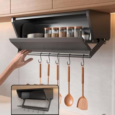 Imagem de Organizador de armário deslizante, rack de temperos dobrável para despensa/armário/armário, suporte sob prateleira para pendurar embaixo do armário e parede, pode suportar, D21 cm x 33 cm a 50 cm