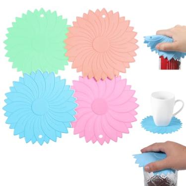 Imagem de 4 peças de borracha para abridor de jarras de 15,5 cm, antiderrapante, porta-copos, multifuncional, ferramenta de abertura fácil para mãos com artrite fraca, idosos, fácil abertura (cores macaron)