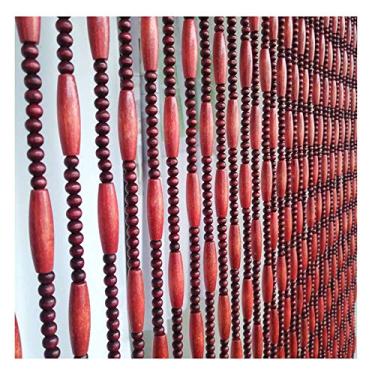 Imagem de ZJYWMM Cortina frisada contas de madeira cordão de porta decoração interior cortina para porta passagem restaurante pendurar ferragens, vermelho, largura 63-100 cm (cor: A, tamanho: 35 fios - 100 x