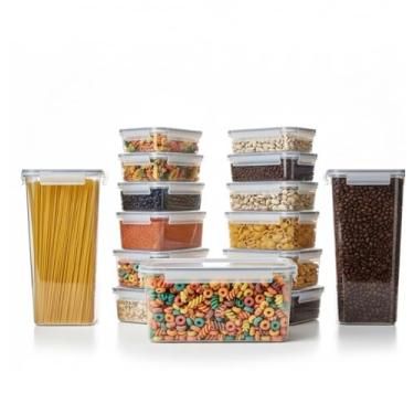 Imagem de Kit 15 Potes Herméticos para Armazenamento de Alimentos com Tampa Travamento 4 Lados – Recipientes Organizadores de Cozinha para Grãos, Macarrão, Cereais – Livre BPA, Plástico PP, Inclui Etiquetas