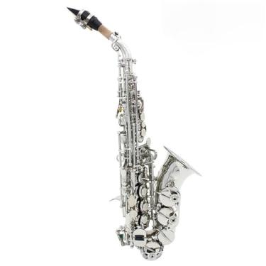 Imagem de Saxofone Saxofone Bb Saxofone Soprano Latão Banhado a Prata Profissional B Sax Plano Com Estojo Acessórios para Instrumentos Musicais