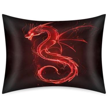 Imagem de Fronha de almofada de cetim de seda de tamanho padrão para cabelo e pele, capa de travesseiro macia antiderrapante com dragão vermelho psíquico psíquico com fecho de envelope para dormir mulheres