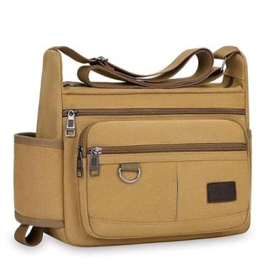 Imagem de Bolsa de ombro masculina de lona transversal para caminhada militar, Caqui, Bolsas de mão