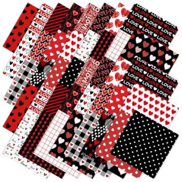 Imagem de FYSUIMU 40 peças de tecidos quadrados de tecido de algodão para dia dos namorados, pequenos tecidos de costura listrados vermelhos e pretos para decoração de artesanato de costura DIY, 25 x 25 cm