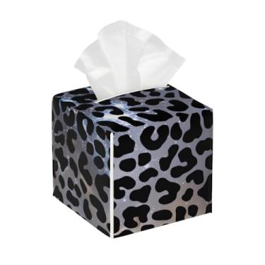 Imagem de Porta-lenços de couro quadrado à prova d'água com estampa de leopardo, céu estrelado, organizador de papel facial com cinto inferior, estojo de lenços para mesa, banheiro, escritório, mesa, carro