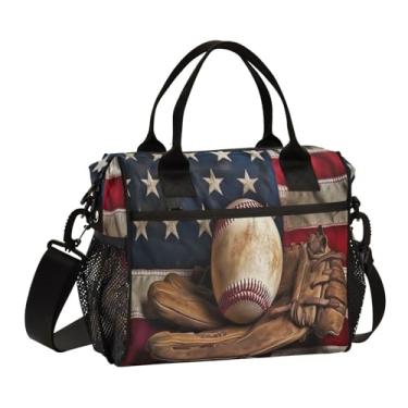 Imagem de ATTX Lancheira vintage com isolamento de taco de beisebol – Bolsa térmica portátil grande com alça removível para trabalho, praia, piquenique #437