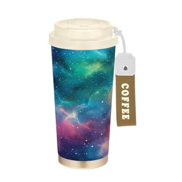 Imagem de SEHANY Caneca de viagem Galaxy Starry Sky de viagem de 500 ml Copos de café reutilizáveis revestidos de cerâmica com tampa à prova de vazamento, parede dupla, isolamento a vácuo, copo de café de aço