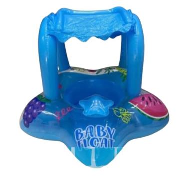 Imagem de Boia Inflável Baby Float com Capota – Assento Infantil em PVC Reforçado, Estampa Frutas, Piscina e Praia – Cores Azul, Amarelo e Rosa – LUMA Festas (AZUL)