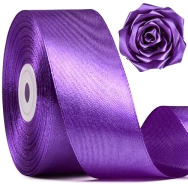 Imagem de Mauproy Fita de cetim roxa de 3,5 cm de largura, fita de tecido de poliéster sólido de 50 metros para fazer rosas, embrulho de presente, Natal, decorações de casamento, artesanato, laços, buquês de