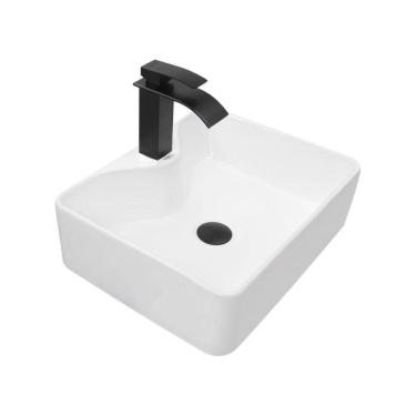 Imagem de Kit Cuba Pia Louça Cerâmica Banheiro C/Torn e Vál Preto 29