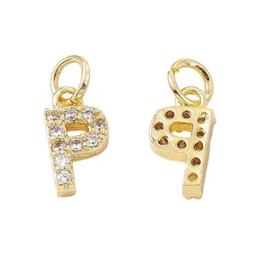 Imagem de Ipotkitt 5 peças de pingentes de letra P de zircônia cúbica de latão dourado com anel de salto e letras do alfabeto para fazer joias faça você mesmo, pulseira, colar, brincos, artesanato