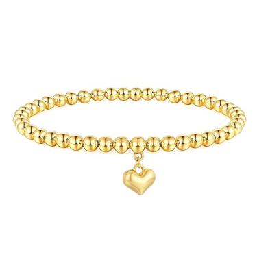 Imagem de Pulseira feminina em forma de coração, pingente de amor de aço inoxidável dourado, pulseira de corrente de contas de ouro, presente adequado para mulheres