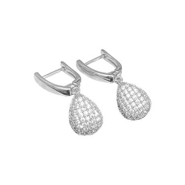 Imagem de Brincos de argola com pingente de lágrima para mulheres, moda imitação de zircônia cúbica, zircônia cúbica, pingente, pingente, pingente de gota, moda, noiva, casamento, formatura, Small, Metal