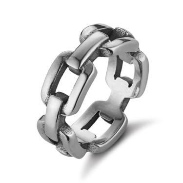 Imagem de HZMAN Anel de corrente de elos vazados para homens e mulheres, aço inoxidável 316L punk gótico Cyberpunk Biker Jewelry, anel unissex para coquetel, tamanho 7-12, Metal, Sem pedra preciosa