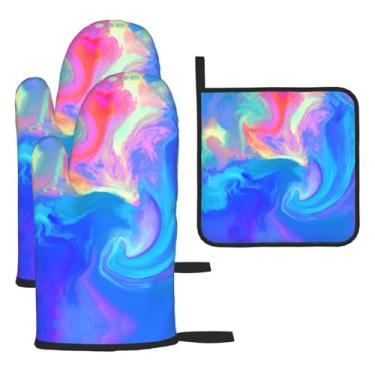 Imagem de Pintura líquida – Conjunto de cozinha essencial de 3 peças, luvas seguras para calor e aderência de tampa, proteção para churrasco no forno, design de armazenamento suspenso.