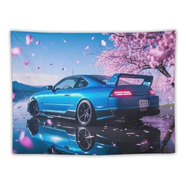 Imagem de HouLaiZhe Tapeçaria de carro flores de cerejeira carro esporte reflexão parede quarto decoração de casa tapeçaria estética piquenique decoração de parede arte de parede para dormitório sala de estar