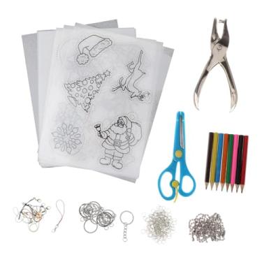 Imagem de Fenteer 5 folhas termorretráteis com tema natalino, furador de papel e chaveiros. Folhas de papel termorretrátil para chaveiros e brincos.