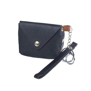 Imagem de Mini porta-moedas, carteira de couro PU, porta-chaves, carteiras pequenas, portáteis, fofas, mini carteira feminina, Preto, Bolsa casual para moedas