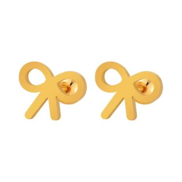 Imagem de Kokoma Brincos de laço minimalistas para mulheres, nó de laço de aço de titânio dourado 20G cartilagem tragus piercing brincos de hélice de barra joias fofas