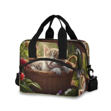 Imagem de STAYTOP Lancheira isolada para mulheres e homens, lancheira à prova de vazamento, lancheira com alça de ombro ajustável para piquenique, trabalho, escola, gato, na cesta