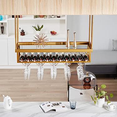 Imagem de APUM Prateleira de exibição suspensa no teto, altura ajustável, suporte para garrafa de vinho, suporte de vinho de metal, prateleira de decoração para bares e restaurantes