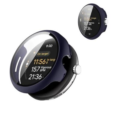 Imagem de Capa para Google Pixel Watch 4 de 45 mm, capa protetora rígida de PC com protetor de tela de vidro temperado 9H, capa à prova de choque resistente a arranhões para relógio inteligente Google Pixel