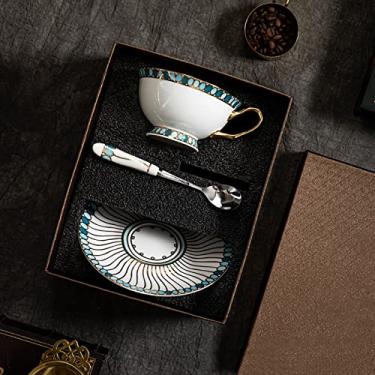 Imagem de Conjuntos de chá de cerâmica, conjunto de xícaras de café Bone China com caixa de presente luxuosa xícara de chá da tarde feita em estilo europeu para festa de chá, casamento, chá da tarde, chá da