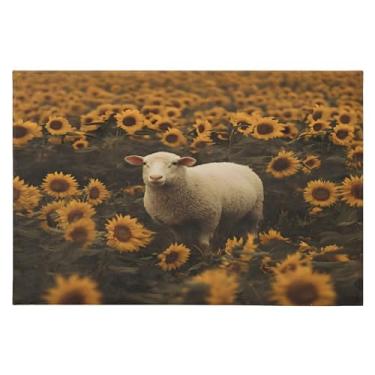 Imagem de Tapete de área 60 x 90 cm, macio, lavável, antiderrapante, com revestimento de borracha, ovelha, girassol, para sala de estar, quarto, decoração de casa
