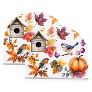 Imagem de Wassud Abóboras em aquarela outono acrílico porta-guardanapo, dispensador de guardanapo de papel moderno para mesa, cozinha, sala de jantar, bancada 2 peças (comporta 50-60 guardanapos)