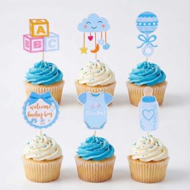 Imagem de 36PCS Oh Baby It's a Boy Blue Cupcake Toppers, Baby Shower Cake Toppers, It's a Boy Gender Reveal Cupcake Picks Cake Decoration for Babyboy Shower & Birthday Parties