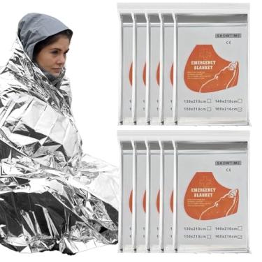 Imagem de hurifeng Pacote com 10 cobertores térmicos de emergência Mylar - 160 cm x 210,8 cm, cobertores de espaço de sobrevivência extra grandes, equipamentos de acampamento refletivos resistentes para