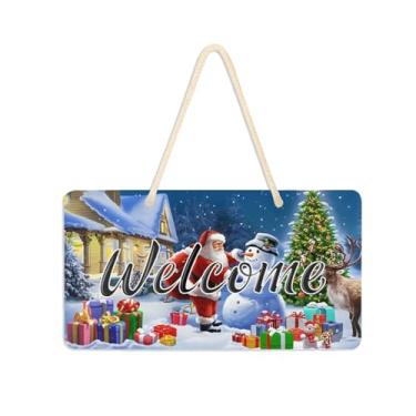 Imagem de Burbuja Placa de boas-vindas de Papai Noel para porta da frente, placa de boas-vindas de PVC para decoração de férias, 15 x 28 cm