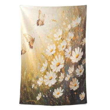 Imagem de STAYTOP Tapeçaria de parede de flores silvestres e borboletas para decoração de casa decoração de dormitório sala de estar quarto tapete de parede (80 × 60 pol)