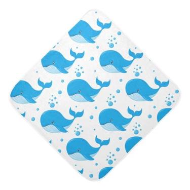 Imagem de Burbuja Blue Whales Toalha de banho para bebês - Toalha com capuz de musselina macia e absorvente para recém-nascidos, 76 x 76 cm