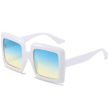 Imagem de Óculos de Sol Feminino Oversized com Lentes Degradê e Proteção UV400 para Homens e Mulheres, Ideais para Esportes ao Ar Livre, Corrida e Ciclismo, Azul e Amarelo