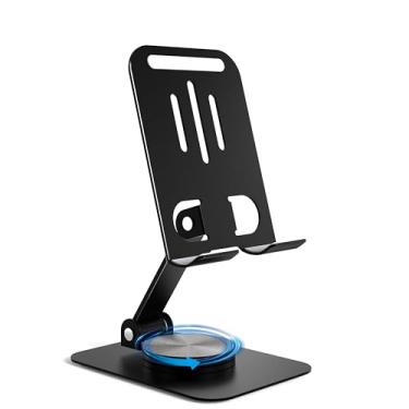 Imagem de HZZADZXW Suporte de celular de metal para mesa, multi-anjo ajustável, rotação de 360°, antiderrapante e dobrável, compatível com iPhone 17 16 Pro Max e todos os smartphones, preto