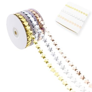 Imagem de Vignor Rolo de fita estrela, tecido de costura, corda para embrulho de presente, acessórios para mamãe de baile, suprimentos para decorações de Natal, artesanato DIY (60 metros de ouro, prata, ouro