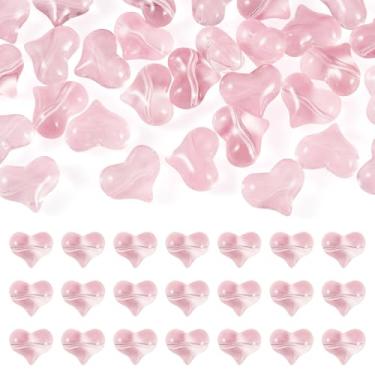 Imagem de KISSITTY 30 peças de contas de coração coração amor amor pérola rosa cristal estético perfurado solto berloque espaçadores a granel para colares faça você mesmo, brincos, joias, artesanato