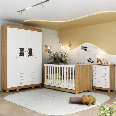 Imagem de Quarto De Bebê Completo Com Berço Americano 3 Em 1 Fofura Multimóveis MP4649 Madeirado-branco