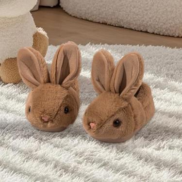 Imagem de Pantufas infantis de coelho, crianças, meninos, meninas, animais fofos, macios, de pelúcia para casa, para uso interno, inverno, quarto, antiderrapante, coelho, sapatos quentes, Marrom, 8-9.5 Toddler