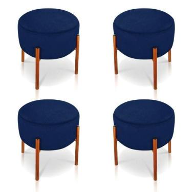 Imagem de Kit 4 Puffs Iron Suede Azul Marinho Base Cobre - DROSSI