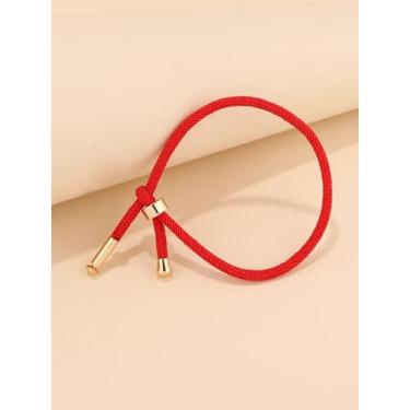 Imagem de Pulseira de cordão ajustável com detalhes dourados minimalista, corda da amizade, rosa/vermelho/preto/vinho, One Size, Poliéster Metal, Sem Pedra Preciosa