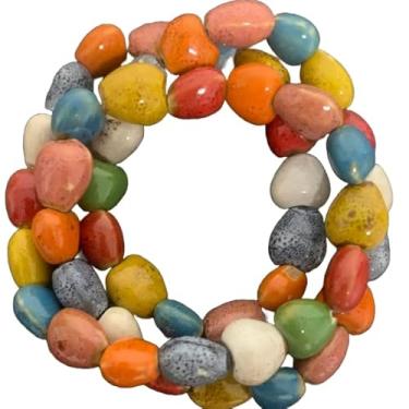 Imagem de Pulseiras de coração de amor coloridas boêmias, joias nativas americanas, 3 fileiras de largura, colares longos de cerâmica boêmia, moda 2025, moda 2025, pulseira hippie para mulheres elegantes de