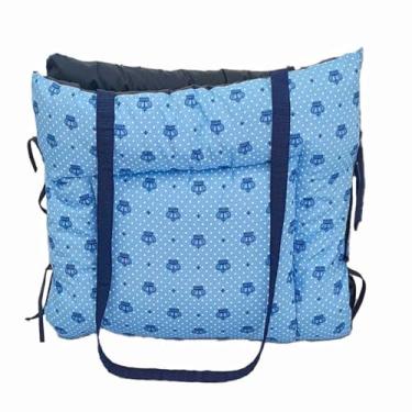 Imagem de Colchonete e Bolsa 2 em 1 Pet Hanna Top Impermeável, Azul com Estampa, 80x50cm Aberto, 33x50cm Fechado, Tricoline e Poliéster, Retangular Pequeno (Azul Bebê)