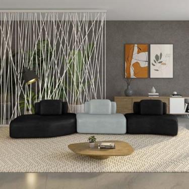 Imagem de Sofá Ilha Sala de Estar Dakota 3 Módulos 484cm Encostos Almofadas Soltas PU Preto/Cinza G33 - Gran Belo