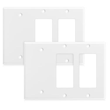 Imagem de Kingdder 2 peças de placa de parede em branco de aço inoxidável com três gangs, uma placa de interruptor de luz branca, acabamento brilhante, tamanho 3 unidades, 11,4 x 16,2 cm, receptáculo de tomada